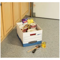 File Storage|Bankers Box® Bankers Box R-Kive® Heavy-Duty FastFold File Storage Boxes, Lift-Off Lid, Letter/Legal Size, White/Blue, 12/Carton (07243)