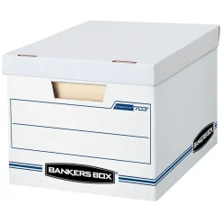 File Storage|Bankers Box® Bankers Box Stor/File 60% Recycled Corrugated File Box Lift Off Lid, Letter/Legal Size, White/Blue, 20/Pack (0070333)