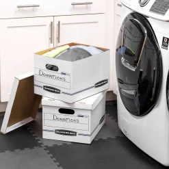 File Storage|Bankers Box® Bankers Box Stor/File 59% Recycled Corrugated File Box Lift Off Lid, Letter/Legal Size, White/Blue, 12/Carton (00703)