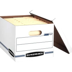 File Storage|Bankers Box® Bankers Box Stor/File 60% Recycled Corrugated File Box Lift Off Lid, Letter/Legal Size, White/Blue, 6/Pack (57036-04)
