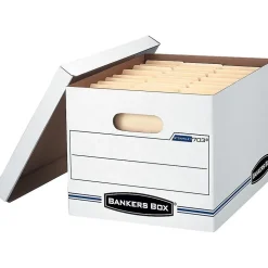 File Storage|Bankers Box® Bankers Box Stor/File™ Corrugated File Storage Boxes, Lift-Off Lid, Letter/Legal Size, White/Blue, 4/Carton (0070308)