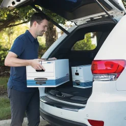 File Storage|Bankers Box® Bankers Box Stor/File Medium-Duty FastFold File Storage Boxes, String & Button, Letter/Legal Size, White/Blue, 12/Carton (00025)