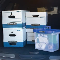 File Storage|Bankers Box® Bankers Box Stor/File Medium-Duty FastFold File Storage Boxes, String & Button, Letter/Legal Size, White/Blue, 12/Carton (00025)