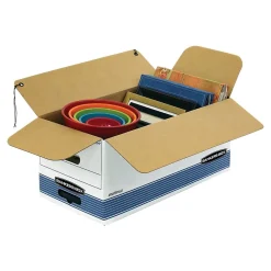 File Storage|Bankers Box® Bankers Box Stor/File Medium-Duty FastFold File Storage Boxes, String & Button, Letter Size, White/Blue, 12/Carton (00704)
