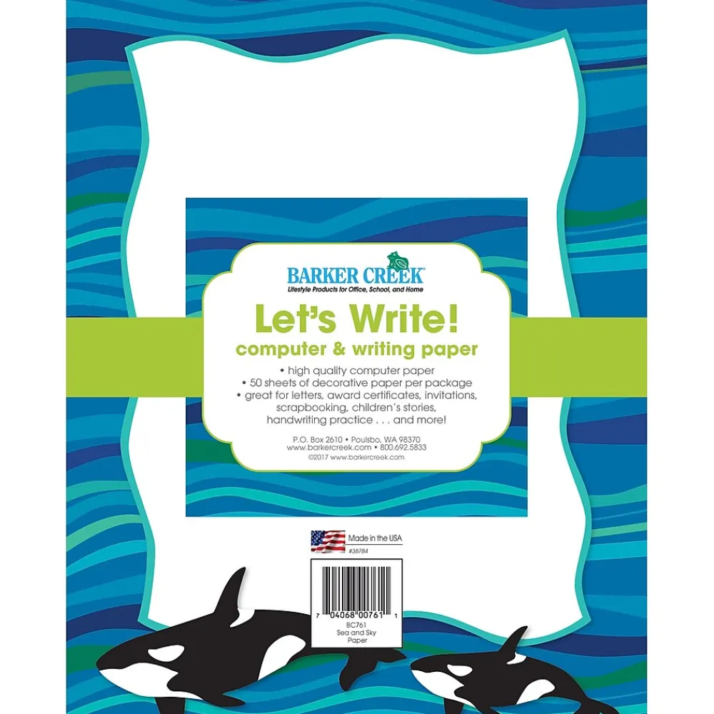 Classroom Paper*Barker Creek 8 1/2" x 11" Printer Paper, Whales, 50 per package (BC761)