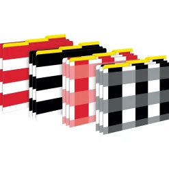 File Folders|Barker Creek Buffalo Plaid & Wide Stripes Fashion File Folders, 3-Tab, Letter Size, Assorted, 12/Pack (BC1341)