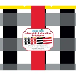File Folders|Barker Creek Buffalo Plaid & Wide Stripes Fashion File Folders, 3-Tab, Letter Size, Assorted, 12/Pack (BC1341)