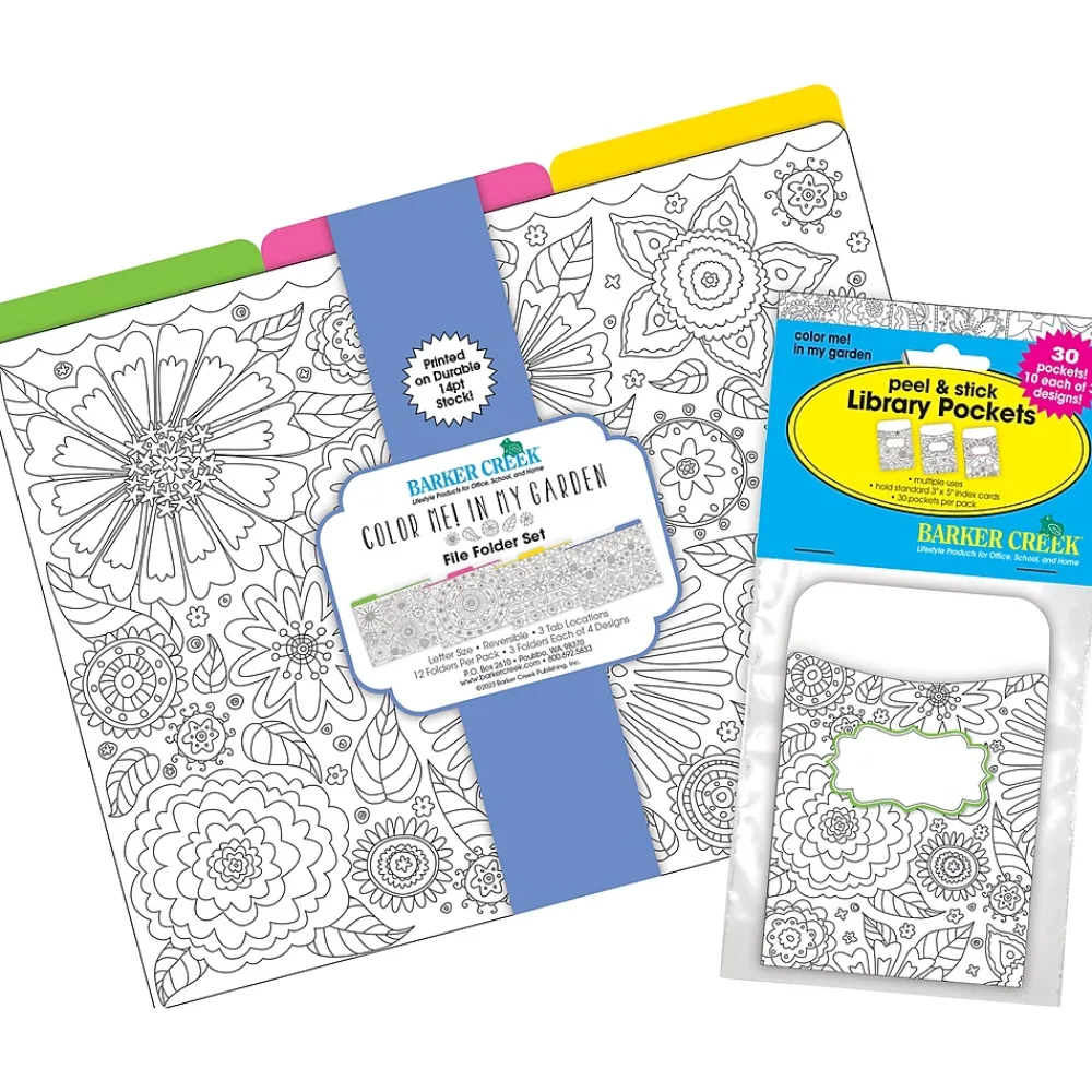 File Folders|Barker Creek Color Me! Folder & Pocket Set, 1/3-Cut Tab, Letter Size, In My Garden, 42/Set (4409)