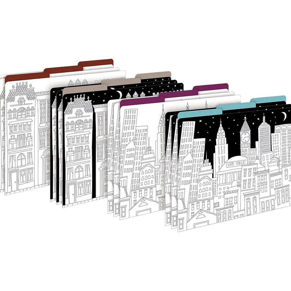 File Folders|Barker Creek Color Me! Folder & Pocket Set, 1/3-Cut Tab, Letter Size, Cityscapes, 42/Set (4414)