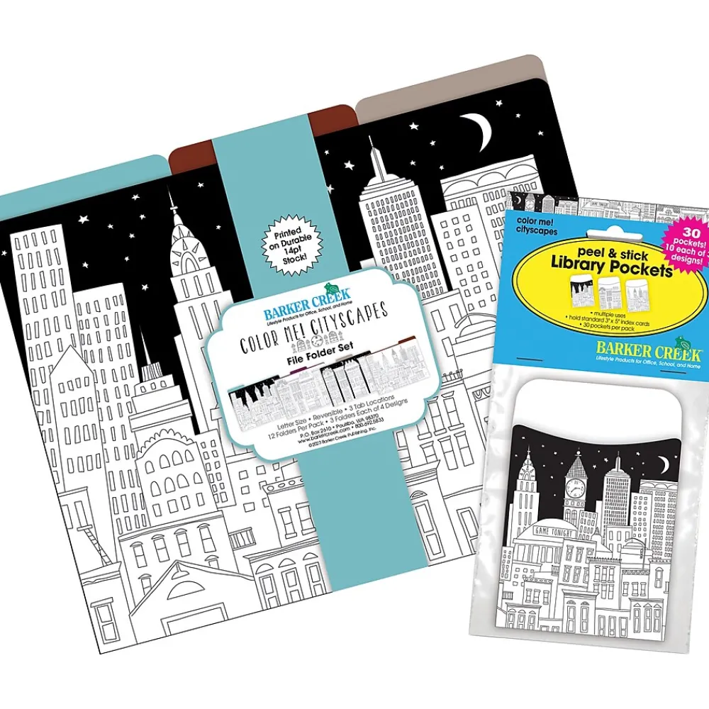 File Folders|Barker Creek Color Me! Folder & Pocket Set, 1/3-Cut Tab, Letter Size, Cityscapes, 42/Set (4414)