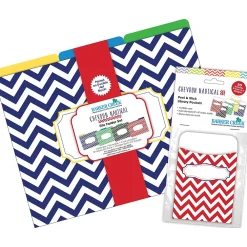 File Folders|Barker Creek Folder & Pocket Set, 1/3-Cut Tab, Letter Size, Chevron Nautical, 42/Set (4416)