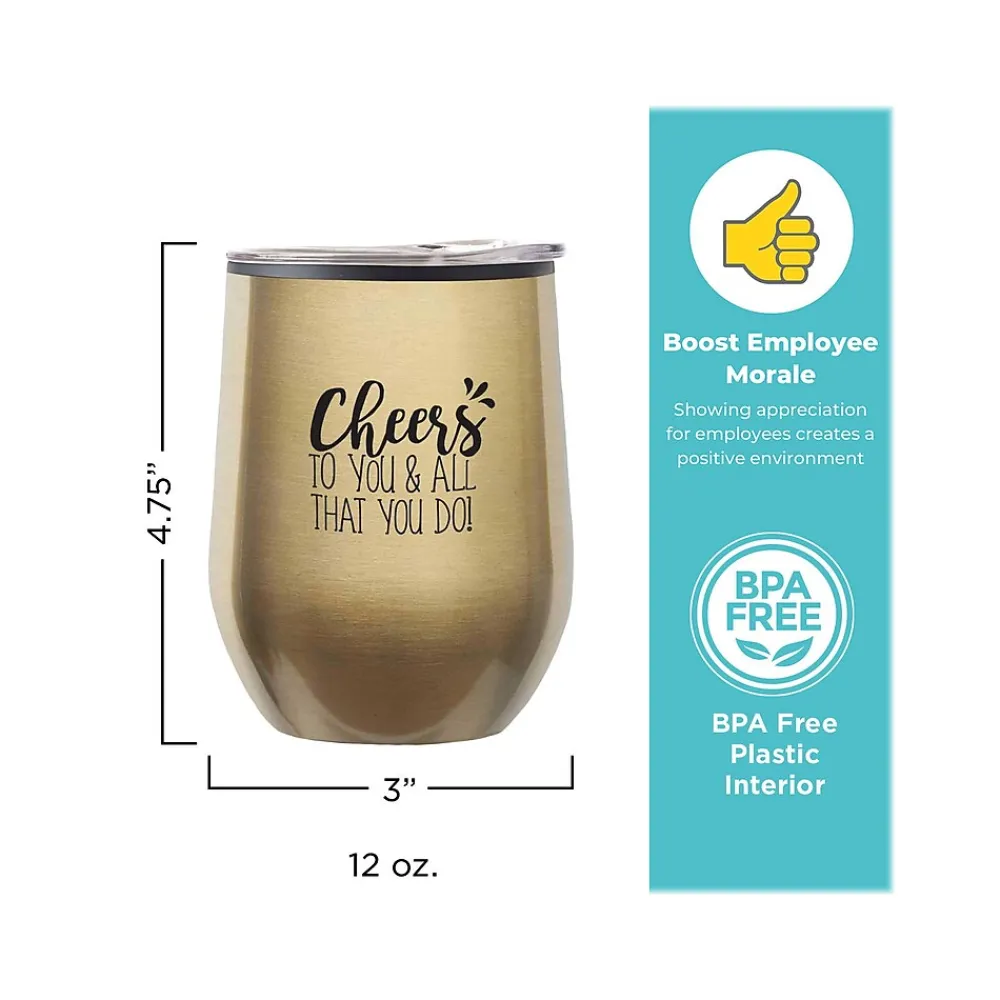 Cheers! Cheers to You Wine Tumbler, Gold Metallic, 12 oz., 10/Pack (79956A)<Baudville Online