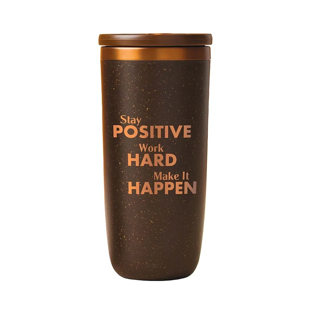 Cosmic Copper Stay Positive & Work Hard Coffee Tumbler, Brown/Copper, 16 Oz. (93548)<Baudville Sale