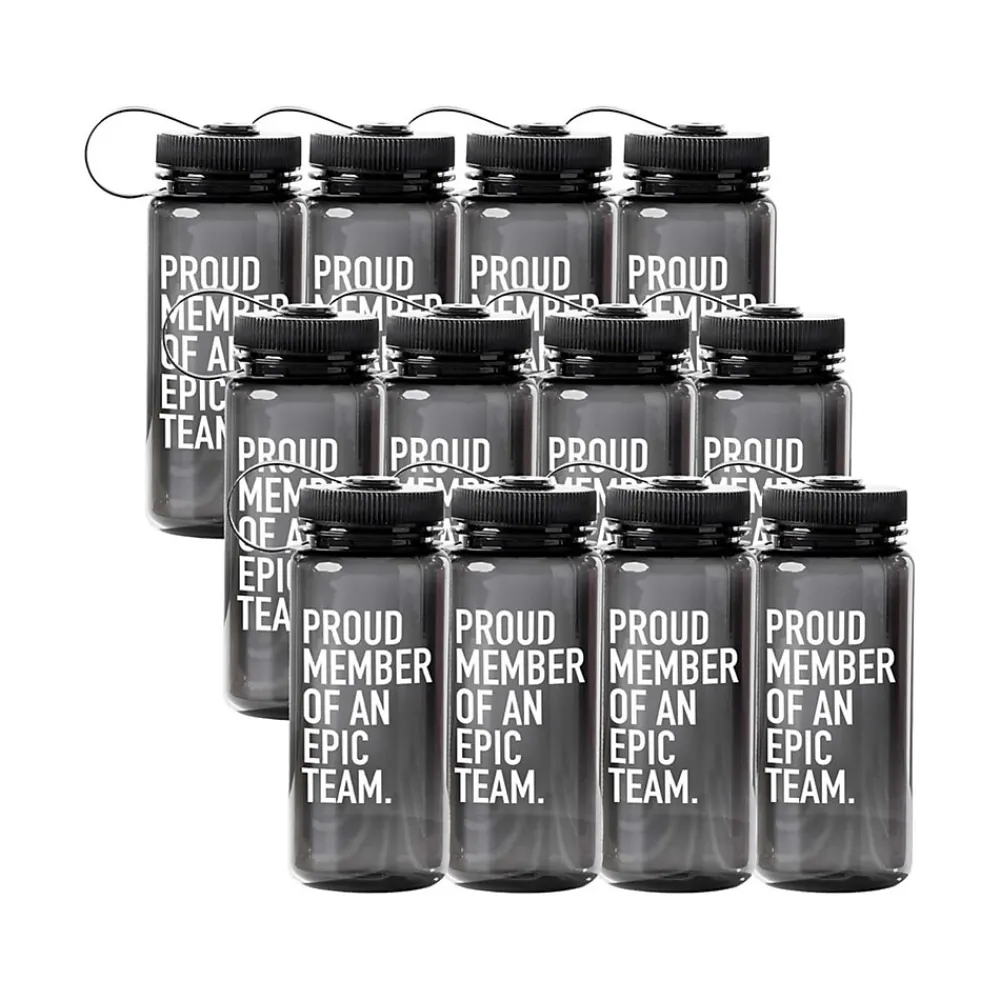 Baudville "Proud Member Of An Epic Team" Plastic Water Bottle, 21 oz., Black, 12/Pack (1391569P1231)