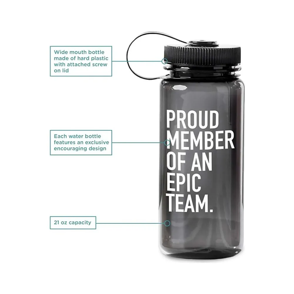 Baudville "Proud Member Of An Epic Team" Plastic Water Bottle, 21 oz., Black, 12/Pack (1391569P1231)