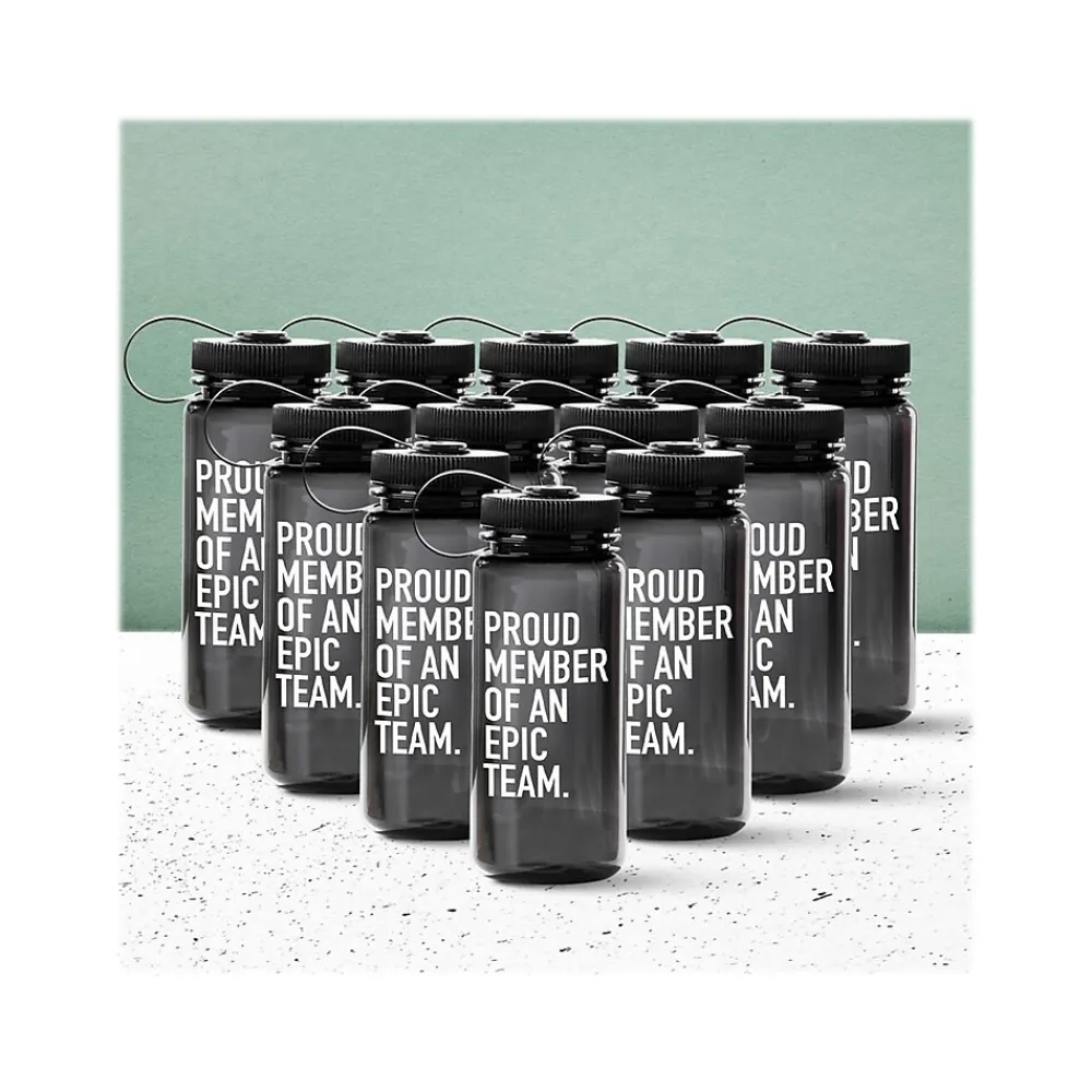 Baudville "Proud Member Of An Epic Team" Plastic Water Bottle, 21 oz., Black, 12/Pack (1391569P1231)