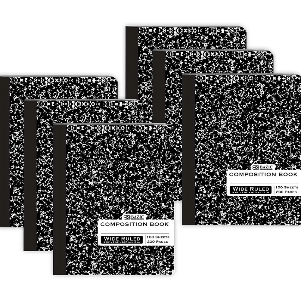 Composition Notebooks|Bazic 1-Subject Composition Notebooks, Wide Ruled, 100 Sheets, Multicolor, 6/Bundle (BAZ508-6)