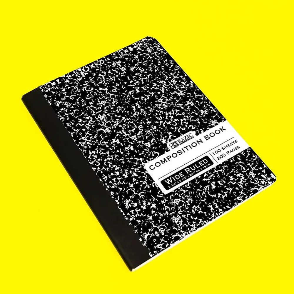 Composition Notebooks|Bazic 1-Subject Composition Notebooks, Wide Ruled, 100 Sheets, Multicolor, 6/Bundle (BAZ508-6)