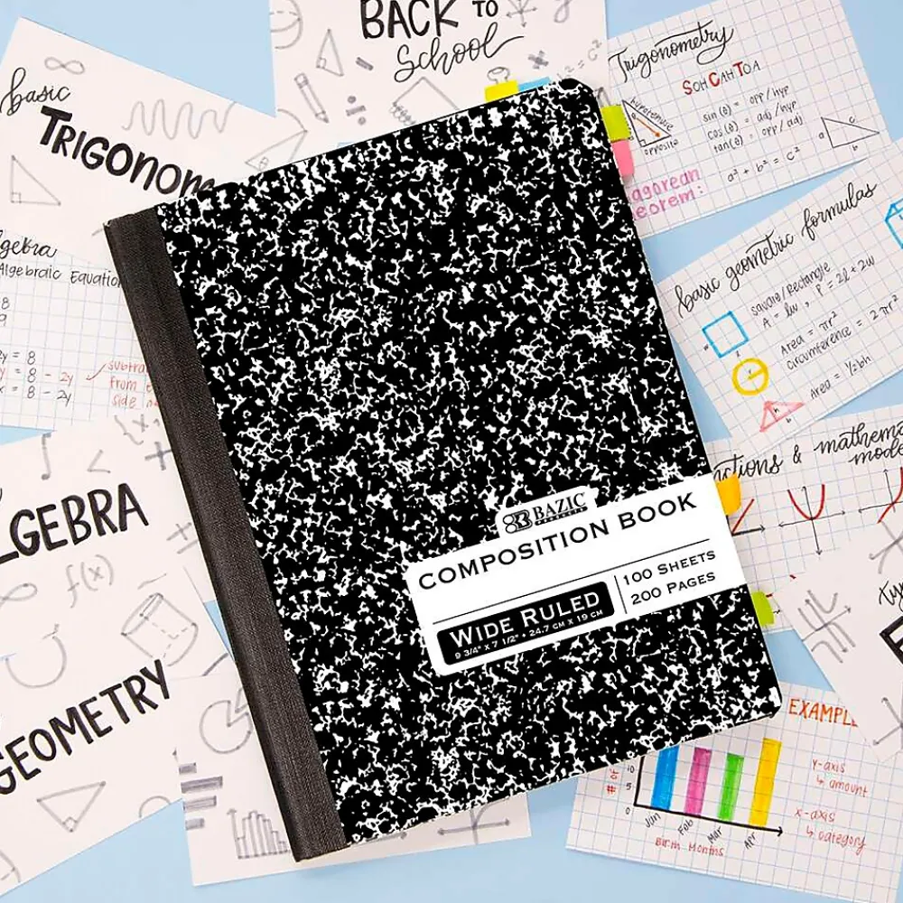 Composition Notebooks|Bazic 1-Subject Composition Notebooks, Wide Ruled, 100 Sheets, Multicolor, 6/Bundle (BAZ508-6)