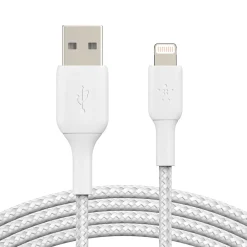 Belkin BOOST CHARGE Braided Lightning to USB-A Cable, 3.3 ft., White (CAA002BT1MWH)