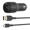 BOOST CHARGE Dual USB-A Car Charger 24 W + USB-A to Micro-USB Cable, Black<Belkin Sale