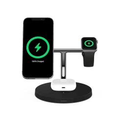 BOOST CHARGE PRO 3-in-1 Wireless Charger with MagSafe for iPhone 12, Black (WIZ009ttBK)<Belkin New