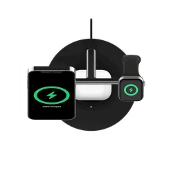 BOOST CHARGE PRO 3-in-1 Wireless Charger with MagSafe for iPhone 12, Black (WIZ009ttBK)<Belkin New