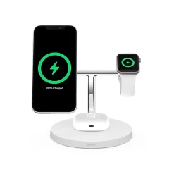 BOOST CHARGE PRO 3-in-1 Wireless Charger for iPhone 12, White (WIZ009ttWH)<Belkin