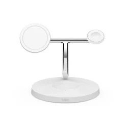 BOOST CHARGE PRO 3-in-1 Wireless Charger for iPhone 12, White (WIZ009ttWH)<Belkin