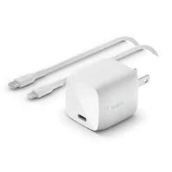 BOOST CHARGE 30W USB-C GaN Wall Charger + USB-C to Lightning Cable, White (WCH001DQ1MWH-B5)<Belkin Clearance