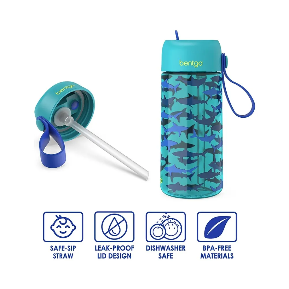 bentgo Kids Shark Plastic Water Bottle, 15 oz. (BGKDCP1-SHK)