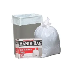 Handi-Bag 13 Gallon Trash Bag, 23.75" x 28", Low Density, 0.6 mil, White, 100 Bags/Box (HAB6FK100)<Berry Global Discount