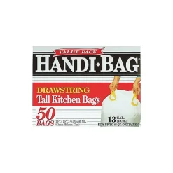 Handi-Bag 13 Gallon Trash Bag, 24" x 27.38", Low Density, 0.6 mil, White, 50 Bags/Box (HAB6DK50)<Berry Global Hot