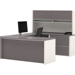 Office Desks*bestar Connexion Collection 71" U-Shaped Desk with Oversize Pedestal and Hutch, Sandstone/Slate (93863-59)