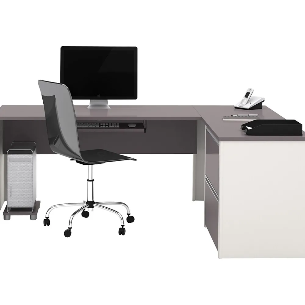 L-Desks*bestar Connexion Collection 71"W L-Shaped Desk with Oversize Pedestal, Sandstone and Slate (93862-59)