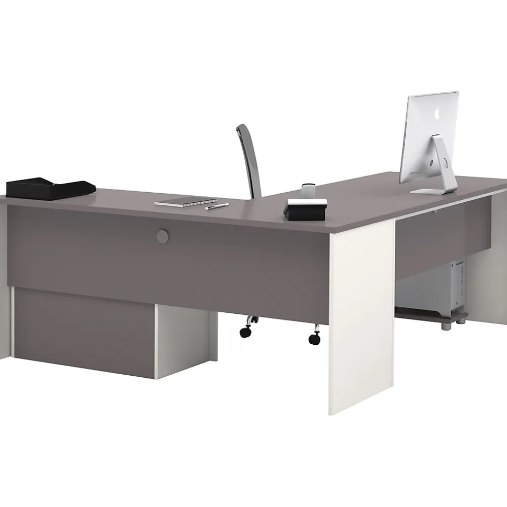 L-Desks*bestar Connexion Collection 71"W L-Shaped Desk with Oversize Pedestal, Sandstone and Slate (93862-59)