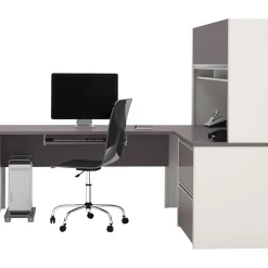 L-Desks*bestar Connexion Collection 71"W L-Shaped Desk with Oversize Pedestal and Hutch, Sandstone and Slate (93867-59)