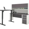Standing Desks*bestar Connexion 72"W L-Desk with Hutch & Electric Height-Adjustable Desk, Slate/Sandstone (93886-59)