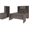Corner Desks*bestar Logan 66" U-Shaped Executive Desk with Hutch, Lateral File Cabinet, and Bookcase, Bark Grey (46851-47)