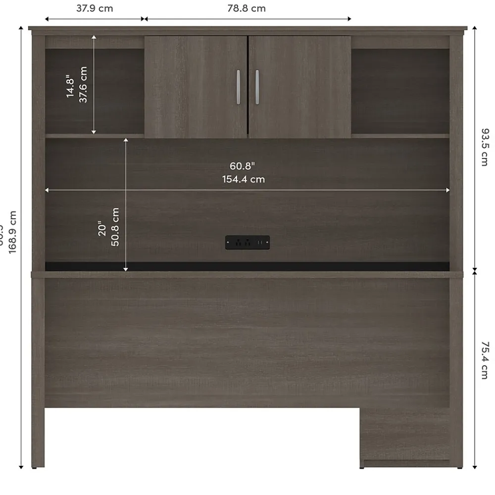 Computer Desks*bestar Logan 66"W U or L-Shaped Executive Office Desk with Pedestal and Hutch, Bark Grey (46410-47)