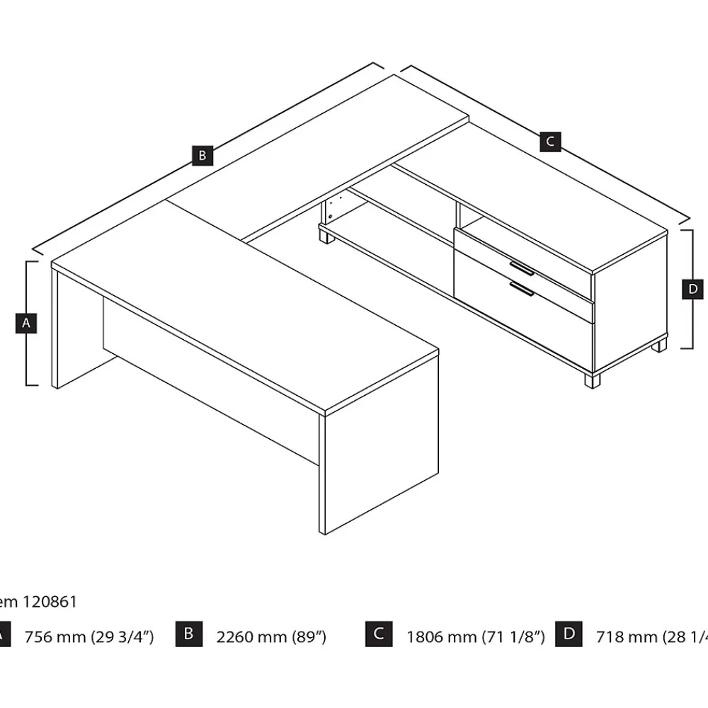 Computer Desks*bestar Pro-Linea 71" U-Desk, White (120861-17)
