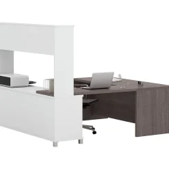 Computer Desks*bestar Pro-Linea 71" U-Desk with Hutch, White/Bark Grey (120880-47)
