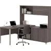 L-Desks*bestar Pro-Linea L-Desk with Hutch, Bark Grey (120864-47)