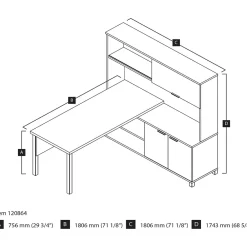 L-Desks*bestar Pro-Linea L-Desk with Hutch, Bark Grey (120864-47)