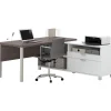 L-Desks*bestar Pro-Linea 71"W L-Desk, White & Bark Grey (120883-47)