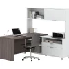 L-Desks*bestar Pro-Linea 71"W L-Desk with Hutch, White & Bark Grey (120882-47)