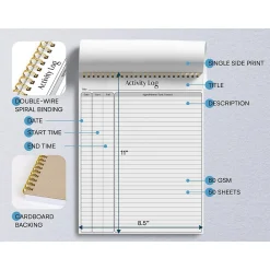 Notepads|Better Office Activity Log Notepad, 8.5" x 11", Project-Ruled, White/Black, 50 Sheets/Pad (25826)