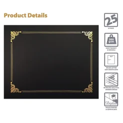 Awards & Certificates*Better Office Certificate Holders, 8.75" x 11.25", Black/Gold, 25/Pack (65251-25PK)