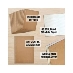 Composition Notebooks|Better Office Composition Notebooks, 5.5" x 8.3", Narrow Ruled, 30 Sheets, Kraft, 12/Pack (25020-12PK)