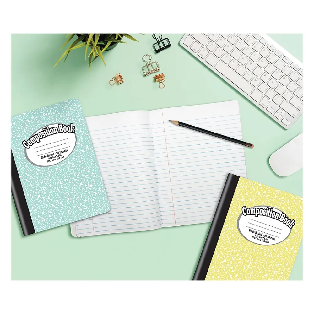 Composition Notebooks|Better Office Composition Notebooks, 7.5" x 9.75", Wide Ruled, 80 Sheets, 6/Pack (25266-6PK)